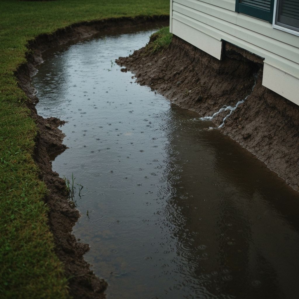 Before drainage installation in Collierville — Water pooling against foundation, basement moisture issues